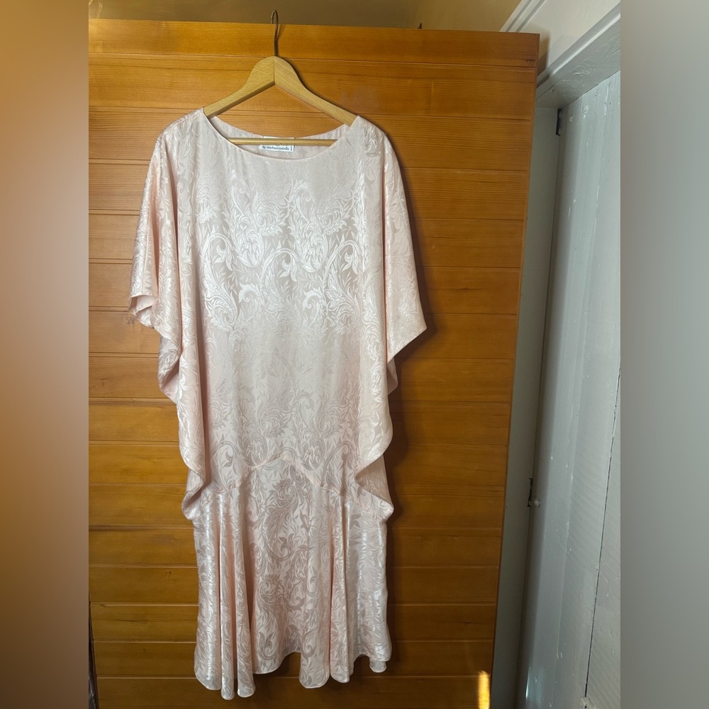 Vintage Pat Richards Pink Embossed Dropwaist Silk Dress